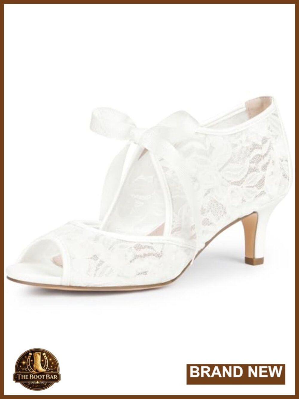 Lace Peep Toe Kitten Heel Wedding Bridal Sandals for Women